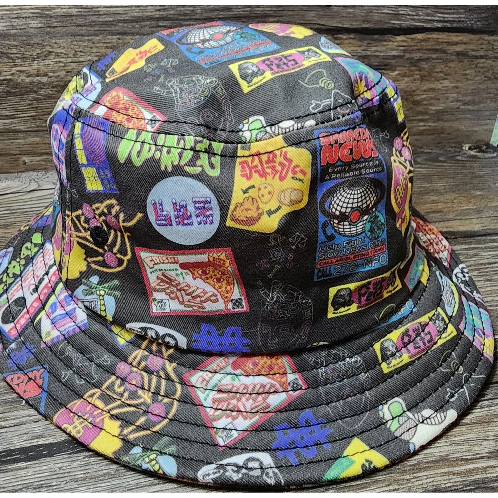 Meow Wolf Bucket Hat Kids M/L Graphic‎ Print Colorful Art Design Black
